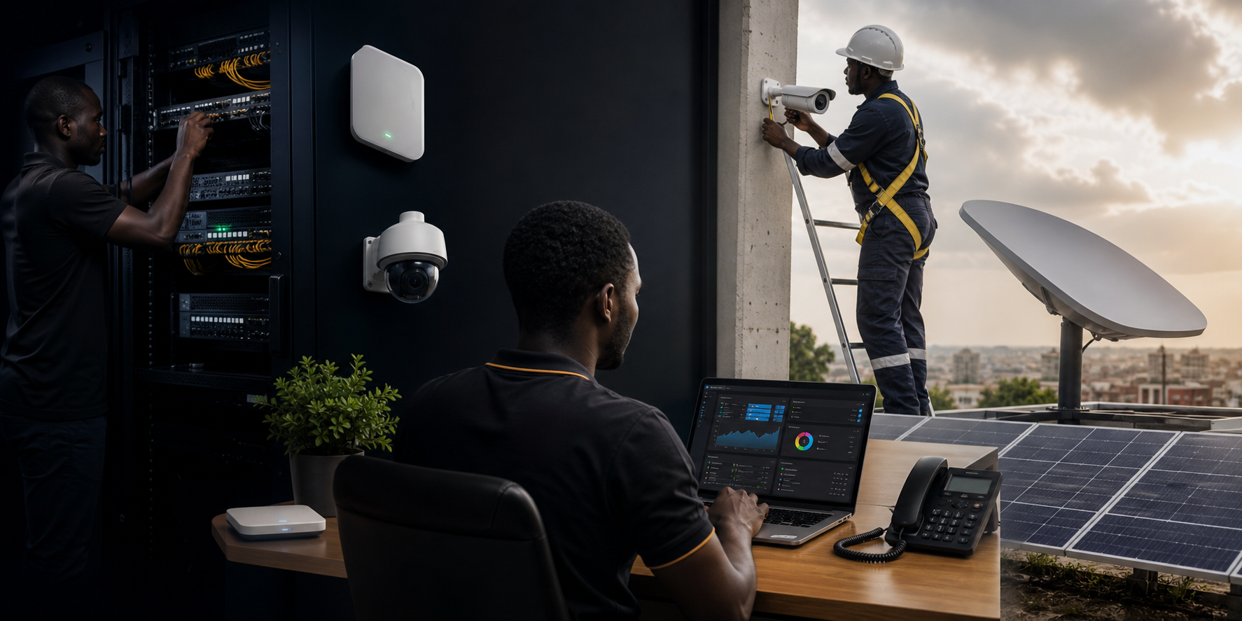 Technology services including ICT, CCTV, Starlink, solar, and systems